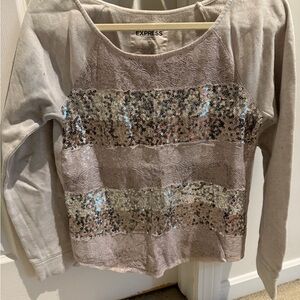 Express Silver and light gray Sequin Lace sweatshirt Top